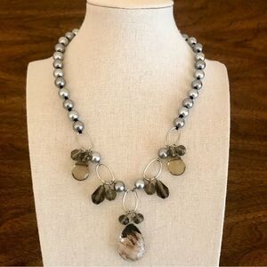 Cookie Lee | Faux Pearl and Quartz Pendant Necklace | 15” Adjustable